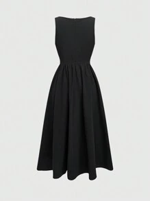 ROMWE Renaissance Gothic Dark Style Snake Skin Embroidery Medieval Vintage Midi Dress For Women - Black - View 2