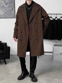 Manfinity Hypemode Men's Loose Fit Double-Breasted Lapel Collar Trench Coat, Autumn - Coffee Brown - View 4