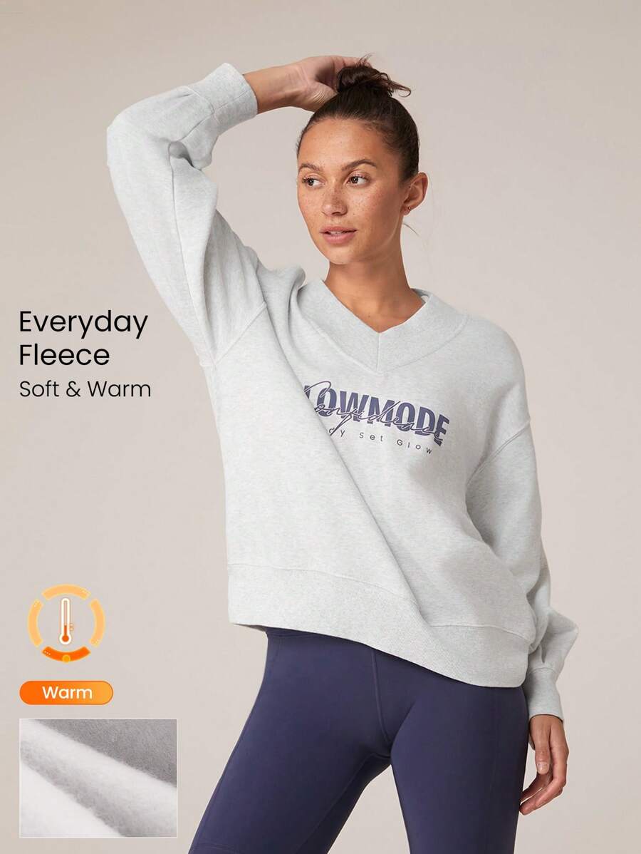 GLOWMODE 日常羊毛超大 V 领图案运动衫日常休闲全冬