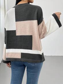 SHEIN Unity 撞色宽松女式毛衣，秋冬针织套头衫 - 彩色 - 查看 2