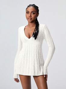 TRNVIE Top casual de mujer de manga larga con cuello en V de unicolor, para uso diario