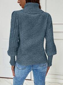 SHEIN LUNE 女士高领长袖简约套头毛衣，休闲日常针织套头衫，秋冬季款 - 霧霾藍 - 查看 2