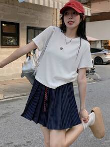DAZY Áo thun trơn hình trái tim rỗng đa năng thường ngày dành cho nữ - Màu be - Xem 5