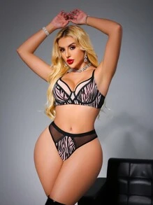 SHEIN Opulent Queen Women's Lingerie Set, Sexy Wild Animal Print Mesh, Comfortable For Daily Wear