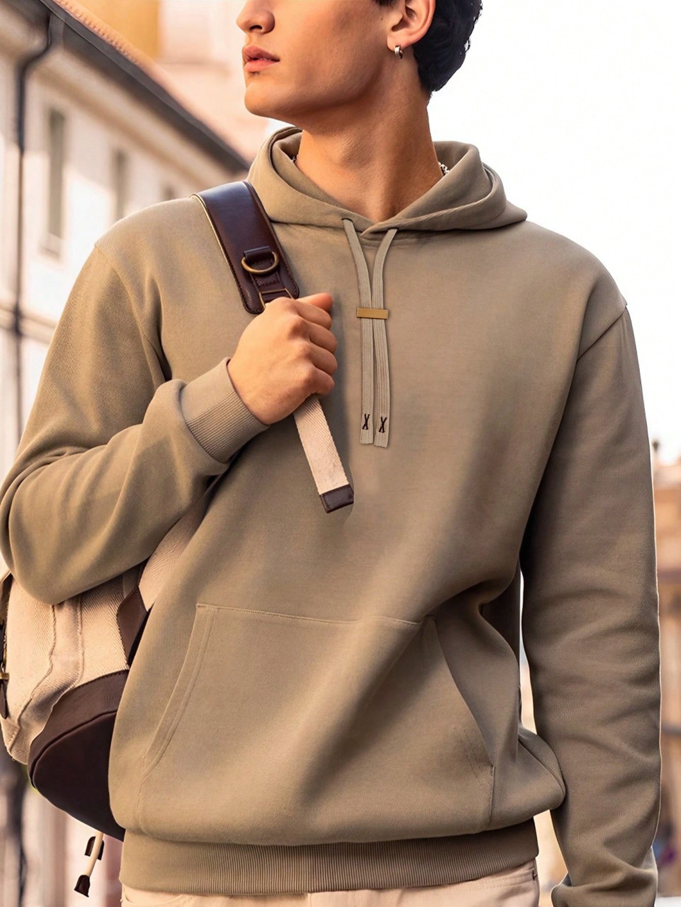 Manfinity Dauomo Men's Solid Color Drawstring Hooded Casual Sweatshirt, Autumn/Winter