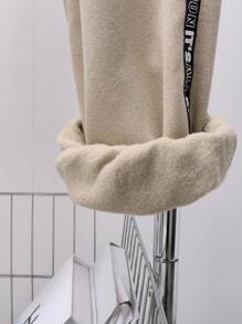 SHEIN Leap Crew Bộ 2 quần dài và áo nỉ trùm đầu thoải mái, rộng rãi, phù hợp với mọi bé trai tuổi teen - Màu Khaki - Xem 10