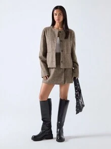 LYSMO Abrigo de cuello redondo de lana para mujer, otoño/invierno, para Ramadán - Marrón - Ver 1