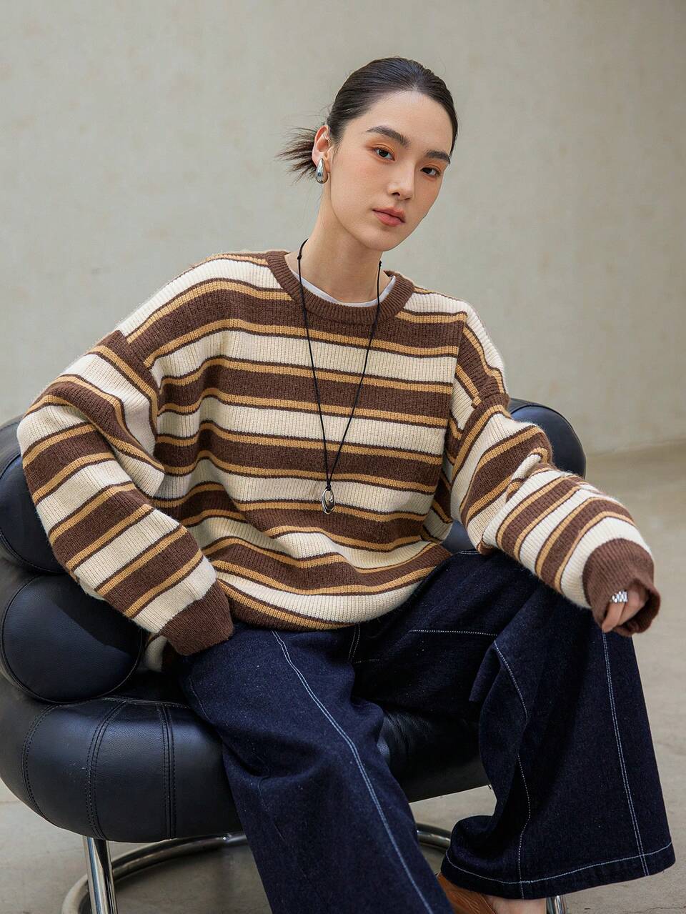 Women's Contrast Color Striped Embroidered Letter Knit Sweater,Fall Clothes