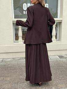 SHEIN Essnce 女士纯色前扣长袖休闲西装上衣和裙子套装