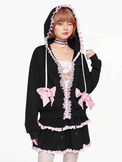 Kawaii 2pcs/Set Women's Princess Style Bow Sexy Hooded Outfit