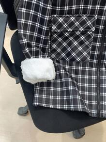 Tween Boy Casual Loose Hooded Fleece Plaid Jacket, Suitable For Commuting, School, Daily Casual, Sports, Autumn/Winter Season - Black - View 6