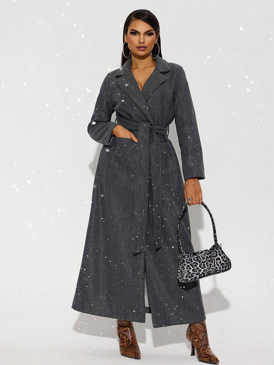 SHEIN SXY Thick Grey Long Sleeve Coat, Autumn/Winter - Grey - View 1