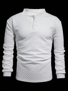 Manfinity Homme Plus Size Men's Casual Solid Color Textured Polo Shirt, Autumn