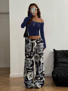 Coolane Women's  Daily Wear Essentials Knit Stretchy Comfy Asymmetrical Neck Long Sleeve Tops - Navy Blue - View 6