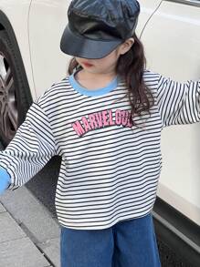 DAZY Young Girls' Round Neck Striped Long Sleeve Casual Sweatshirt, Minimalist & Stylish For Everyday Wear - Multicolor - View 2