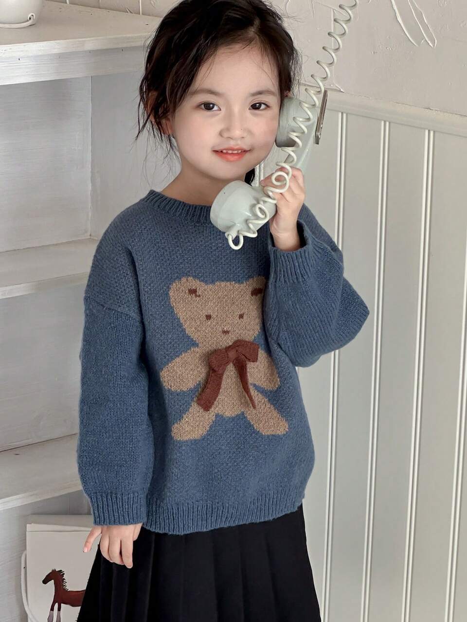 Young Girl Round Neck Patterned Sweater, Fall Clothes