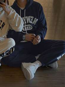 DAZY Men's Hooded Sweatshirt & Pants 2 Pieces Set,Fall Clothes - Blue - View 6