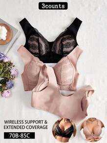 3-Piece Lace Patchwork Wireless Women's Lingerie Set