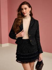 MOTF PREMIUM BLAZER CON CUELLO DE SOLAPA DE TWEED