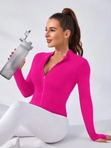 SHEIN Core Rhythm Women's Simple Solid Color Zip-Up Fitted Sports Jacket