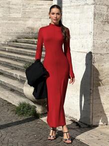 BizChic 圣诞红连衣裙，舒适的节日派对连衣裙，女士优雅通勤装，' - 紅色 - 查看 6