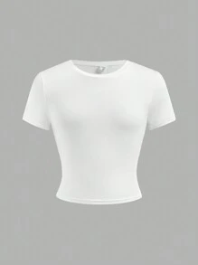 4pcs/Set Tween Girl Casual Round Neck Raglan Sleeve Leopard Print Fitted T-Shirt & Solid Color Knitted T-Shirt, Suitable For Spring & Summer, School, Campus, College - Multicolor - View 12