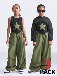 SHEIN Set de 3 piezas Conjuntos casuales con estampado de estrellas para niñas preadolescentes - Multicolor - Ver 1