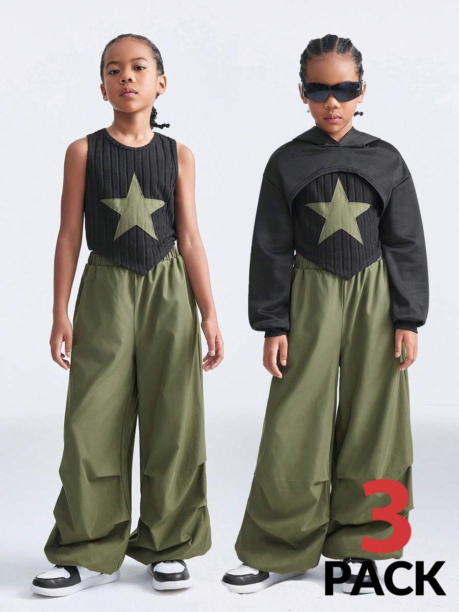 SHEIN Set de 3 piezas Conjuntos casuales con estampado de estrellas para niñas preadolescentes - Multicolor - Ver 1