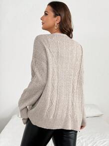 SHEIN Clasi Plus Size Casual Jednokolorowy Teksturowany Kardigan Z Podwójnymi Kieszeniami, Jesień/Zima