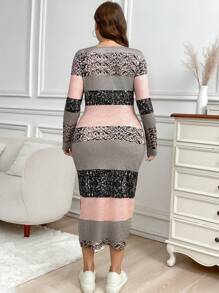 SHEIN LUNE Plus Size Sequin Pattern Slit Hem Bodycon Casual Dress, Slimming Thanksgiving Outfit Women New Years New Years Outfit New Year Eve Outfit