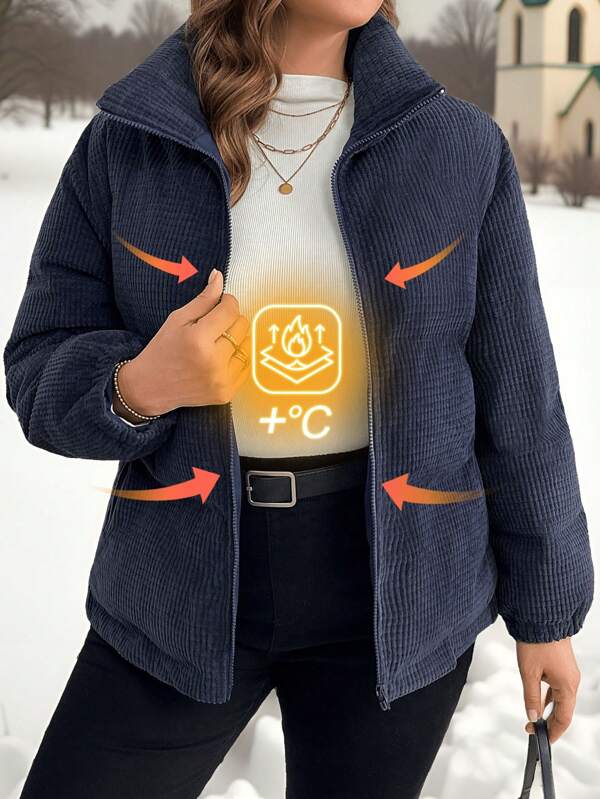 SHEIN LUNE Plus Size Solid Color Zipper Winter Coat, Teddy Coat, Women Coat Winter, Going Out Tops, Coats For Women, Cropped Jacket, Basics Plus Size Fall Thanksgiving Women New Years Women Winter Winter Women Raves