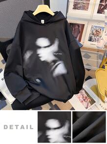 SHEIN Leap Crew Teen Girls Casual Portrait & Letter Graphic Oversized Sweatshirt, Suitable For Autumn/Winter, Street Style, Back-To-School - Black - View 6