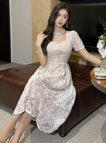 DAZY Women Elegant Lace Mid-Calf Party Dress, Spring/Summer Sundress