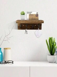 1 pieza Percha de llaves de madera marrón de 25cm, estante de pared rústico con 4 ganchos, estante de llaves montado en la pared para el Día de San Valentín, boda de San Valentín, decoración de cumpleaños para el hogar, decoración de pared, arte de pared, decoración de habitación, decoración de baño, decoración de sala de estar, pegatinas de pared, decoración de cocina, decoración de oficina, artículos de decoración del hogar, organizador de maquillaje - Multicolor - Ver 2