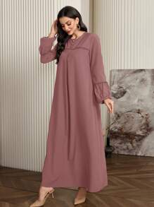 Al Najma Vestido elegante de estilo árabe de unicolor con botones decorados y mangas farola, vestido casual y modesto de túnica maxi de estilo árabe para uso diario casual/en el hogar