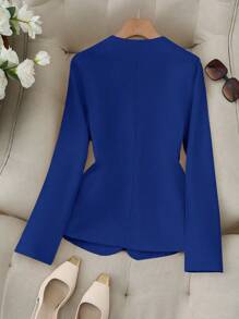 SHEIN Clasi 女士休闲通勤纯色西装外套，秋季 - 寶藍色 - 查看 2