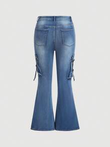 SHEIN ICON Plus Size Sexy Skinny Stretch Denim Flared Jeans, Blue, Fall Women Clothes - Blue - View 2