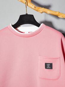 SHEIN 2pcs/Set Teen Boys Casual Korean Loose Asymmetrical Hem 2 In 1 Sweatshirt And Pants Set, Suitable For Autumn/Winter Occasions Like Outing, Halloween, School, Holiday - Multicolor - View 6