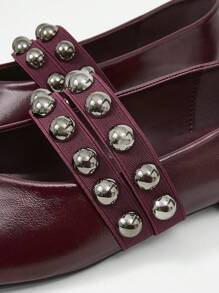 MOTF PREMIUM Zapatos de mujer de punta redonda plana, zapatos casuales para otoño, zapatos de primavera para vacaciones de primavera y Pascua - Burdeos - Ver 4