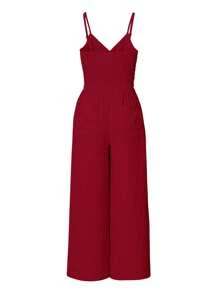SHEIN LUNE Summer Simple Solid Cami Top & Wide Leg Pants - Burgundy - View 2