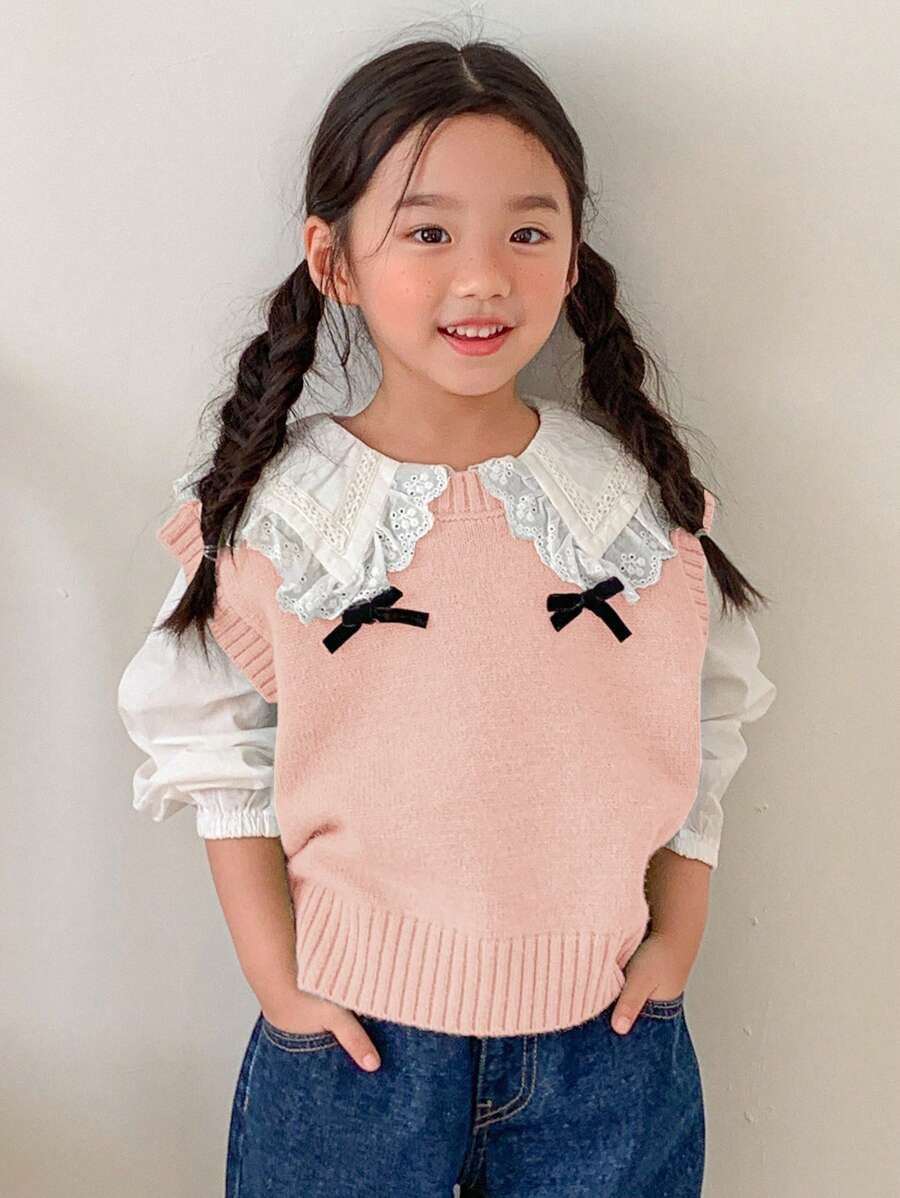 DAZY Girls Round Neck Sweater Vest - Pink - View 1