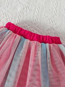 2pcs Girls Young Girl Spring Autumn Winter Casual Set, Cute Heart & English Letter Print Long Sleeve Sweatshirt + Double Layer Mesh Skirt, Suitable For Party, Holiday, Versatile