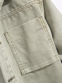 Chillumni Men's Casual Fashionable Patchwork Pocket Single-Breasted Denim Jacket, Excludes Hoodies