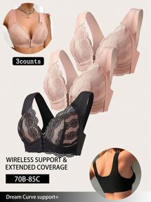 3-Piece Lace Patchwork Wireless Women's Lingerie Set