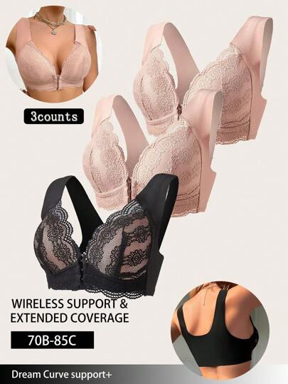 3-Piece Lace Patchwork Wireless Women's Lingerie Set