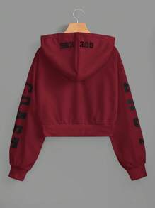 SHEIN EZwear Women's Pink East Coast Graphic Cropped Drawstring Hoodie