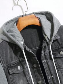 Manfinity Hypemode Veste en jean à capuchon décontractée homme à manches longues avec boutons avant en couleur unie et patchs