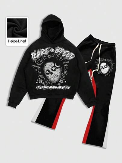 Street Life 2 pièces Ensemble de sweat-shirt à imprimé graphique de rue et pantalon de survêtement pour hommes, convient pour le port quotidien, printemps/été