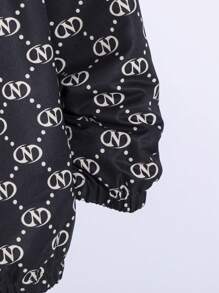 SHEIN Tween Boy 大字母图案保暖内衬连帽夹克，学院风，适合旅行、秋冬季 - 黑色 - 查看 6