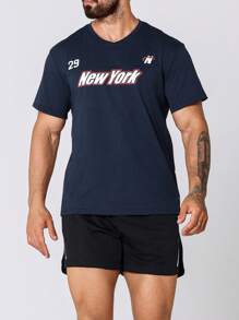 Manfinity Sport Corelite Boyfriend-Stil Herren Rundhals Kurzarm Lässig Sport T-Shirt mit Buchstaben-Muster